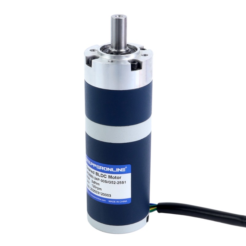 24V 60W 120RPM 기어드 브러시리스 DC 모터 3.80Nm(538.12oz.in) 25:1 플래너터리 기어박스 - M52B60-24P-30S/G52-25S1 | StepperOnline