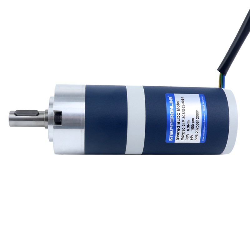 24V 90W 100RPM 기어드 브러시리스 DC 모터 6.90Nm(977.12oz.in) 30:1 플래너터리 기어박스 - M62B90-24P-30S/G62-30S1 | StepperOnline