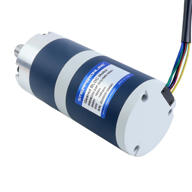 24V 200W 100RPM 기어드 브러시리스 DC 모터 15.00Nm(2124.17oz.in) 30:1 플래너터리 기어박스 - M82B200-24P-30S/G82-30S1 | StepperOnline