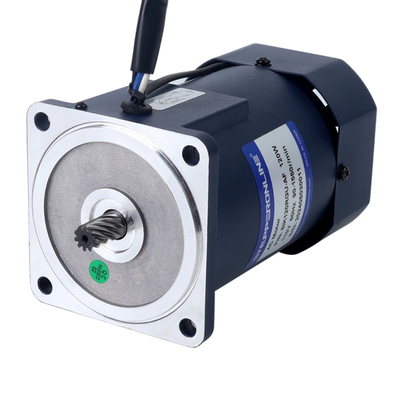 120W 110VAC 60Hz 0.9-15.5RPM 40.00Nm(5664.4oz.in) 플랜지 90mm 직각 기어박스 단상 AC 가변 속도 모터 - 5IK120RGU-AF/5GU100RT | StepperOnline