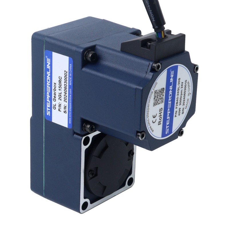 24V 40W 20RPM 13.00Nm(1840.95oz.in) 150:1 기어드 브러시리스 DC 모터 중공축 병렬 기어박스 - F2B40-24GL-30S/2GL150RC | StepperOnline UK