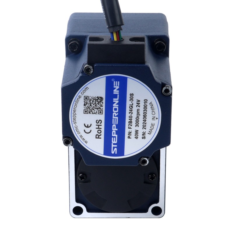 24V 40W 20RPM 13.00Nm(1840.95oz.in) 150:1 기어드 브러시리스 DC 모터 중공축 병렬 기어박스 - F2B40-24GL-30S/2GL150RC | StepperOnline UK