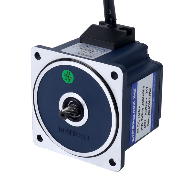 24V 40W 100RPM 기어박스가 있는 브러시리스 DC 모터 2.79Nm(395.10oz.in) 30:1 스퍼 기어박스 - F4B40-24GN-30S/4GN30K | StepperOnline