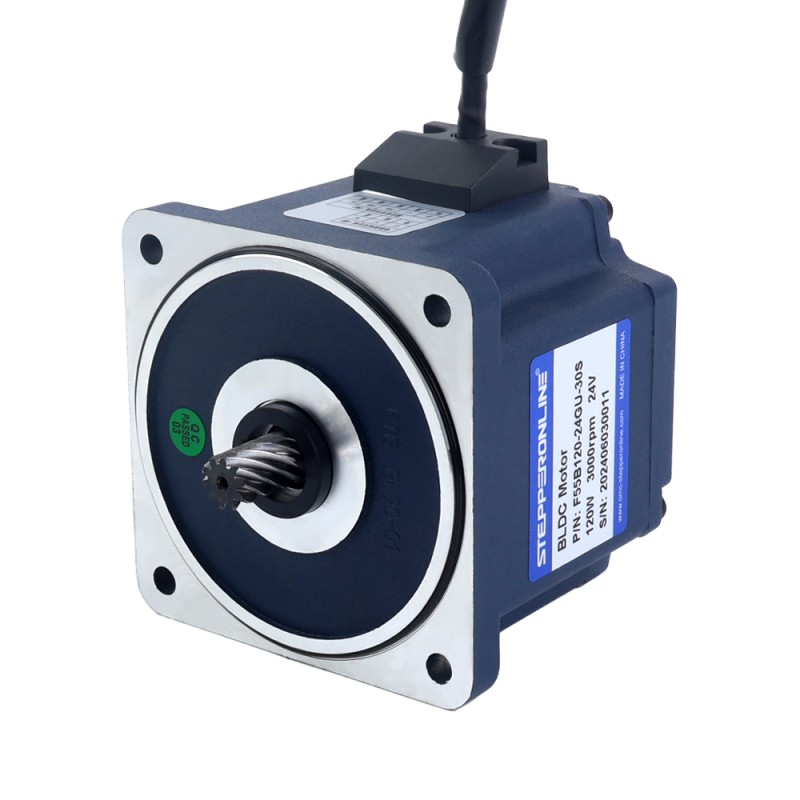 24V 120W 200RPM 기어박스가 있는 브러시리스 DC 모터 4.18Nm(591.94oz.in) 15:1 스퍼 기어박스 - F55B120-24GU-30S/5GU15KB | StepperOnline
