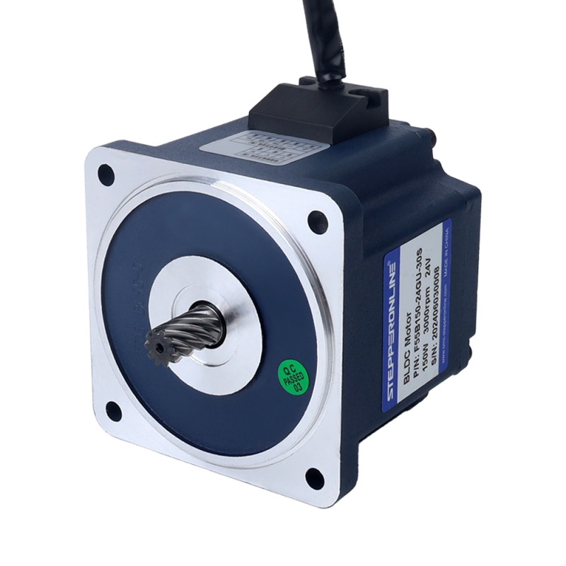 24V 150W 15RPM 기어박스가 있는 브러시리스 DC 모터 20.00Nm(2832.24oz.in) 200:1 스퍼 기어박스 - F55B150-24GU-30S/5GU200KB | StepperOnline