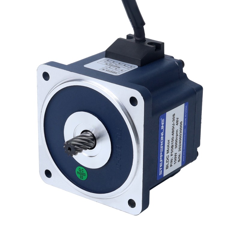 48V 150W 600RPM 기어박스가 있는 브러시리스 DC 모터 1.95Nm(276.14oz.in) 5:1 스퍼 기어박스 - F55B150-48GU-30S/5GU5KB | StepperOnline