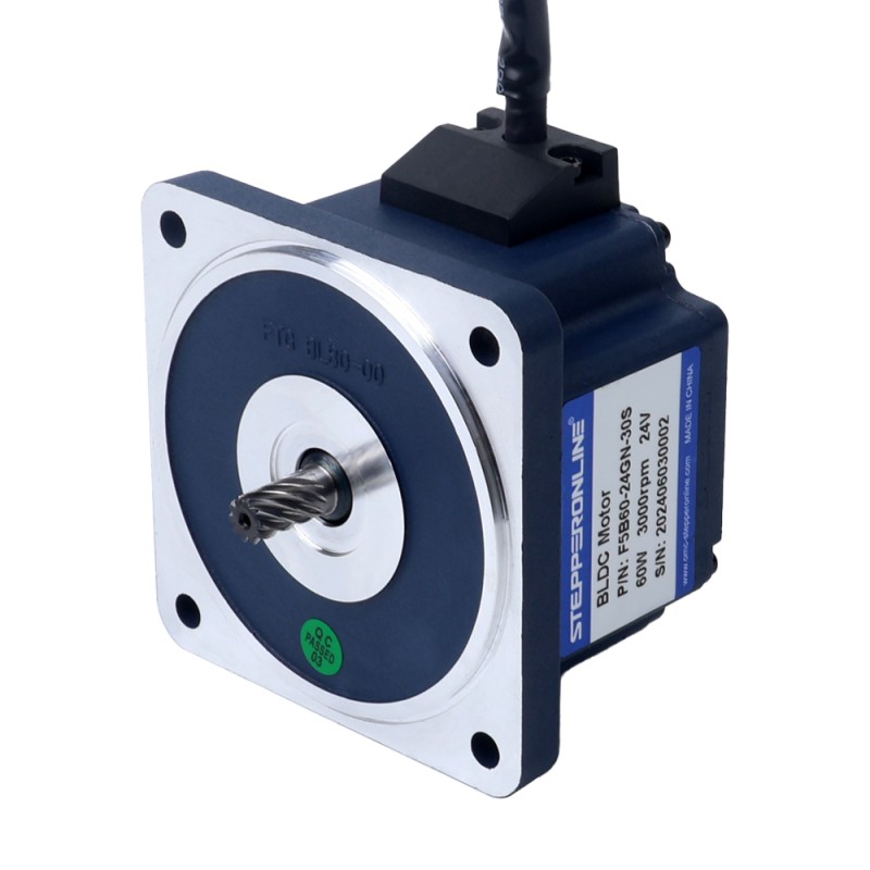 24V 60W 15RPM 기어박스가 있는 브러시리스 DC 모터 10.00Nm(1416.12oz.in) 200:1 스퍼 기어박스 - F5B60-24GN-30S/5GN200K | StepperOnline