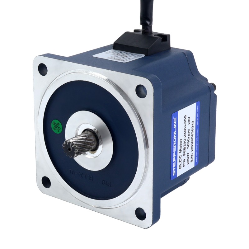 24V 200W 300RPM 기어박스가 있는 브러시리스 DC 모터 5.18Nm(733.55oz.in) 10:1 스퍼 기어박스 - F6B200-24GU-30S/6GU10K | StepperOnline