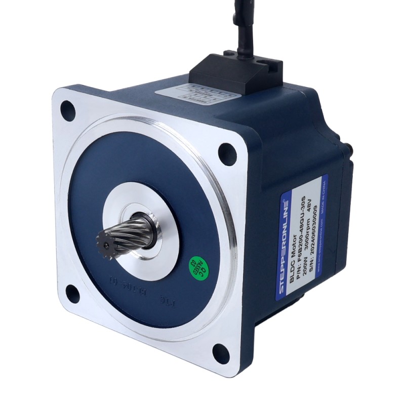 48V 200W 150RPM 기어박스가 있는 브러시리스 DC 모터 8.40Nm(1189.54oz.in) 20:1 스퍼 기어박스 - F6B200-48GU-30S/6GU20K | StepperOnline