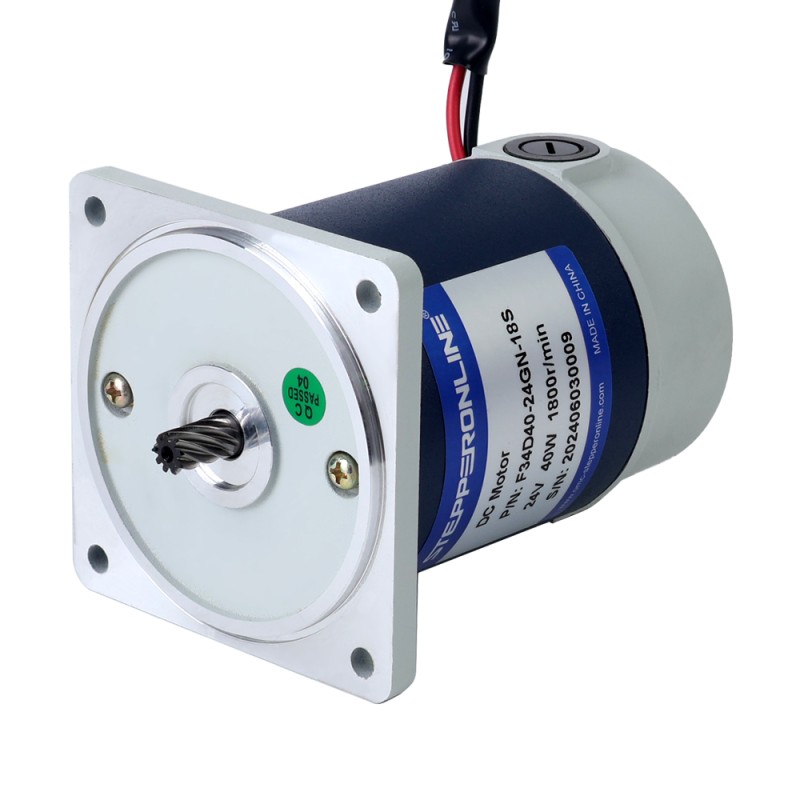 브러시형 24V 40W 0.53Nm(75.05oz.in) 360RPM 5:1 스퍼 기어박스 DC 기어 모터 포함 - F34D40-24GN-18S/4GN5K | StepperOnline