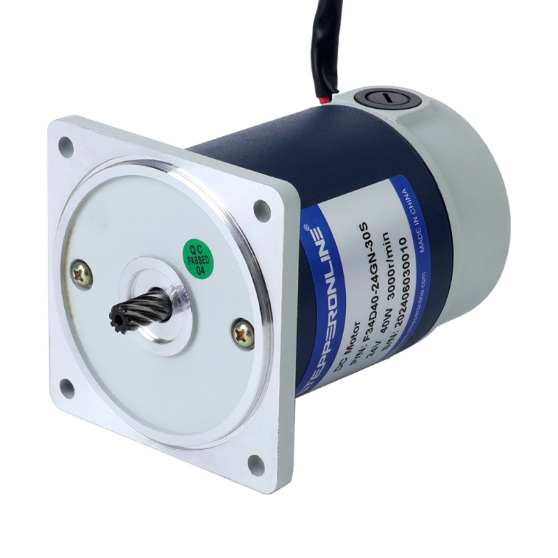 브러시형 24V 40W 1.28Nm(181.26oz.in) 150RPM 20:1 스퍼 기어박스 DC 기어 모터 포함 - F34D40-24GN-30S/4GN20K | StepperOnline