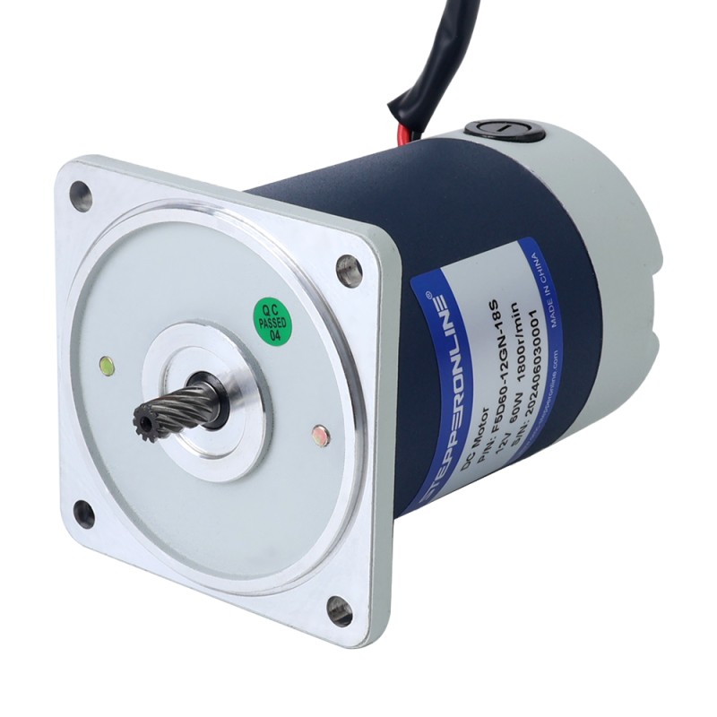 브러시형 12V 60W 10.00Nm(1416.12oz.in) 9RPM 200:1 스퍼 기어박스 DC 기어 모터 포함 - F5D60-12GN-18S/5GN200K | StepperOnline