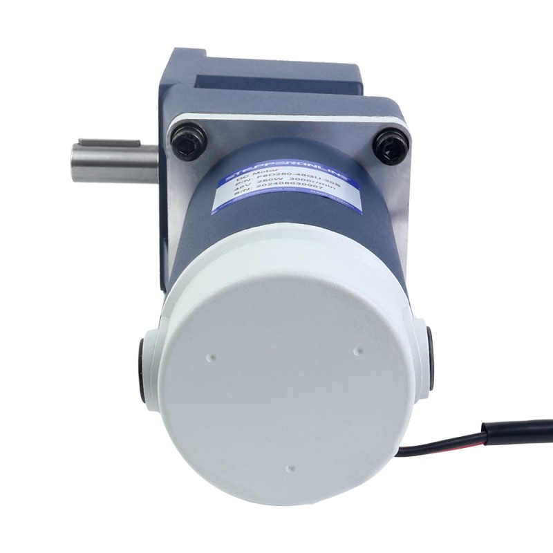 브러시형 24V 250W 19.69Nm(2788.34oz.in) 90RPM, 20:1 직각 기어박스 DC 기어 모터 포함 - F6D250-24GU-18S/6GU20RT | StepperOnline