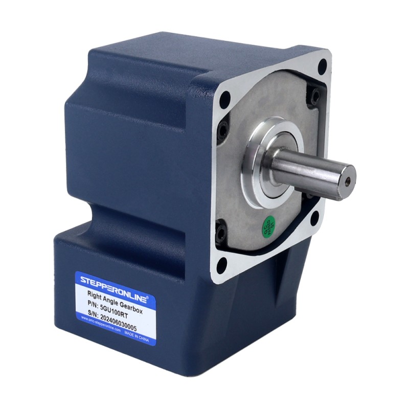 단상 110VAC 90W 50Hz 플랜지 90mm 기어비 100:1 직각 기어박스 AC 유도 전동기 90W 220VAC 50Hz 13.5RPM 40.00Nm(5664.47oz.in) 플랜지 90mm 직각 기어박스 키 홈 샤프트 단상 AC 유도 전동기 - 5IK90GU-CFT/5GU100RT | StepperOnline