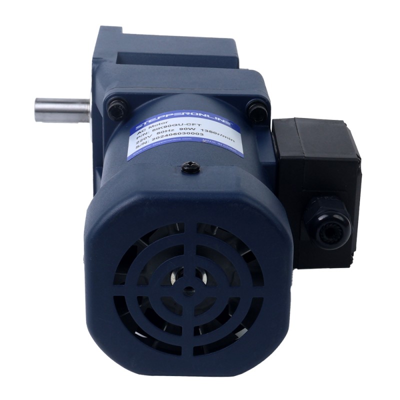 단상 110VAC 90W 50Hz 플랜지 90mm 기어비 100:1 직각 기어박스 AC 유도 전동기 90W 220VAC 50Hz 13.5RPM 40.00Nm(5664.47oz.in) 플랜지 90mm 직각 기어박스 키 홈 샤프트 단상 AC 유도 전동기 - 5IK90GU-CFT/5GU100RT | StepperOnline