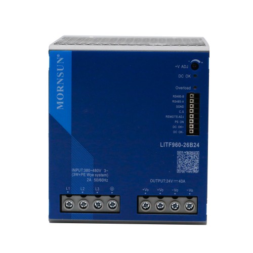 960W 24V 40.0A 3x320-600VAC/450-800VDC DIN 레일 PFC 기능을 갖춘 스위칭 전원 공급 장치