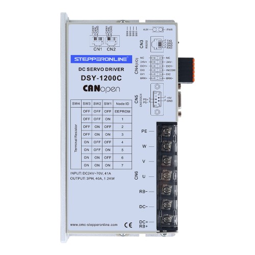 DSY 시리즈 1000W CANopen DC 서보 모터 24-70VDC 3.20Nm 브레이크 포함 3000rpm 17-비트 증분형 엔코더 IP65 - DSY-C1000L2B2-M17S | StepperOnline
