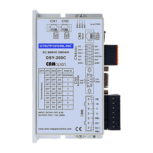 DSY 시리즈 100W CANopen DC 서보 모터 24-70VDC 0.318Nm 브레이크 포함 3000rpm 17-비트 증분형 엔코더 IP65 - DSY-C100L2B2-M17S | StepperOnline