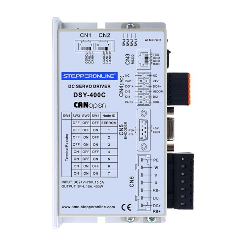 DSY 시리즈 400W CANopen DC 서보 모터 24-70VDC 1.27Nm 브레이크 포함 3000rpm 17-비트 증분형 엔코더 IP65 - DSY-C400L2B2-M17S | StepperOnline