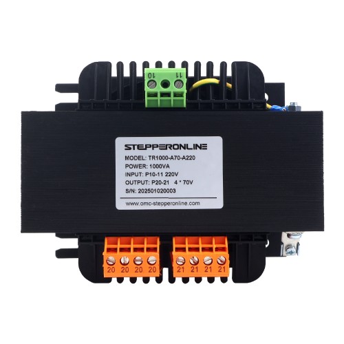 1000VA 단상 사각 제어 변압기 220VAC~4 x 70VAC 50/60Hz - TR1000-A70-A220 | StepperOnline