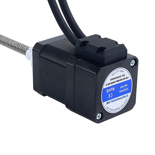 Nema 17 외부 에이컴 리니어 스테퍼 모터 1.68A 48mm 스택 스크류 리드 8mm(0.31496") 광학식 증분형 엔코더 1000PPR - 17E19S1684MB4-300RS-OE1K | StepperOnline