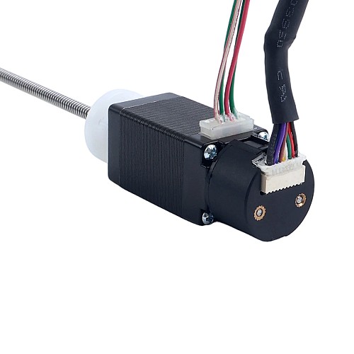 NEMA 8 외부 트라페조이달 리니어 스테퍼 모터 0.5A 38mm 스택 스크류 리드 1mm(0.03937") 광학식 증분형 엔코더 1000PPR - 8E15S0504SC4-100RS-OE1K | StepperOnline