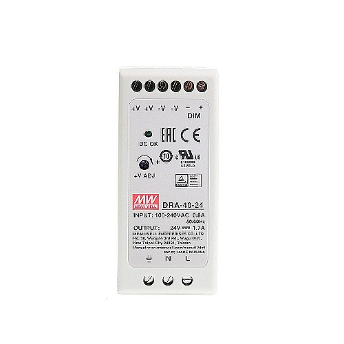 DRA-40-24 MEANWELL 40.8W 24VDC 1.7A 115/230VAC 단일 출력 스위칭 전원 공급 장치
