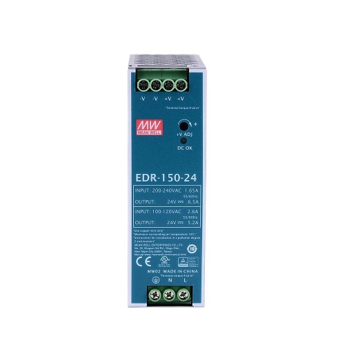 EDR-150-24 MEANWELL 150W 24VDC 5.2A 115VAC/6.5A 230VAC 단일 출력 산업용 DIN 레일