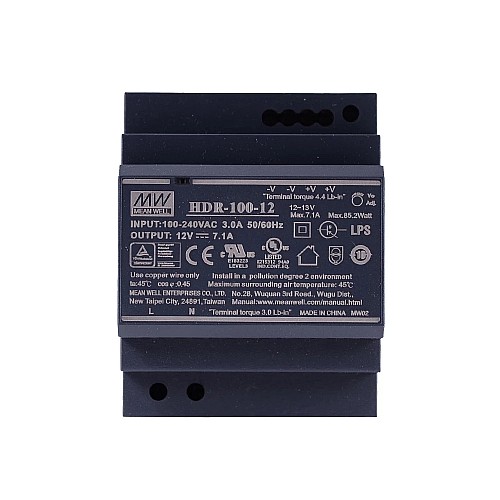 HDR-100-12 MEANWELL 85.2W 12VDC 7.1A 115/230VAC 울트라 슬림 스텝 모양 DIN 레일 전원 공급 장치