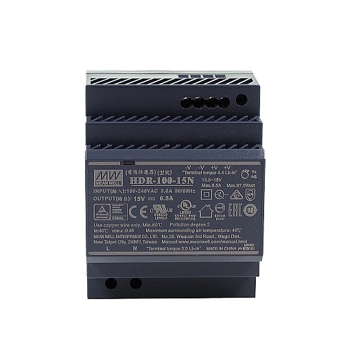 HDR-100-15N MEANWELL 97.5W 15VDC 6.5A 115/230VAC 울트라 슬림 스텝 모양 DIN 레일 전원 공급 장치