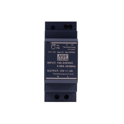 HDR-30-15 MEANWELL 30W 15VDC 2A 115/230VAC 울트라 슬림 스텝 모양 DIN 레일 전원 공급 장치
