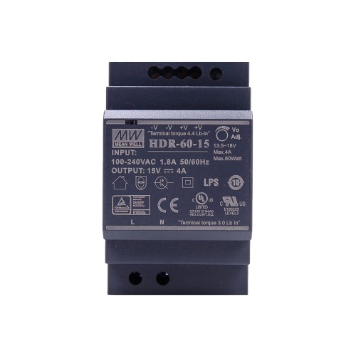 HDR-60-15 MEANWELL 60W 15VDC 4A 115/230VAC 울트라 슬림 스텝 모양 DIN 레일 전원 공급 장치