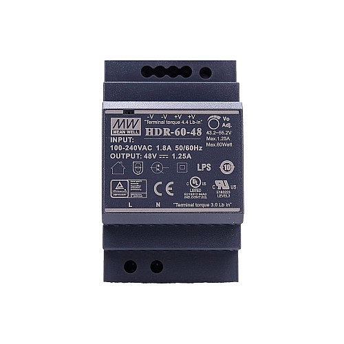 HDR-60-48 MEANWELL 60W 48VDC 1.25A 115/230VAC 울트라 슬림 스텝 모양 DIN 레일 전원 공급 장치 HDR-60-48 MEANWELL 60W 48VDC 1.25A 115/230VAC 울트라 슬림 스텝 모양 DIN 레일 전원 공급 장치