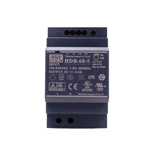 HDR-60-5 MEANWELL 32.5W 5VDC 6.5A 115/230VAC 울트라 슬림 스텝 모양 DIN 레일 전원 공급 장치