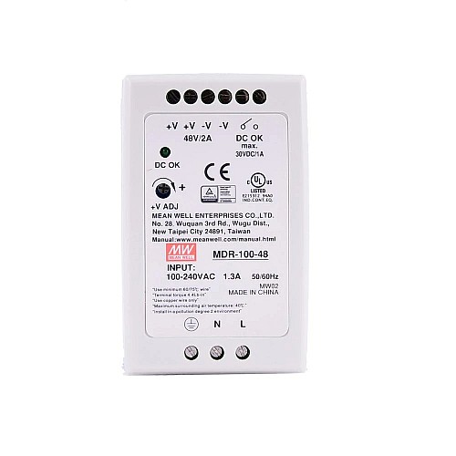 MDR-100-48 MEANWELL 96W 48VDC 2A 115/230VAC 단일 출력 산업용 DIN 레일 전원 공급 장치