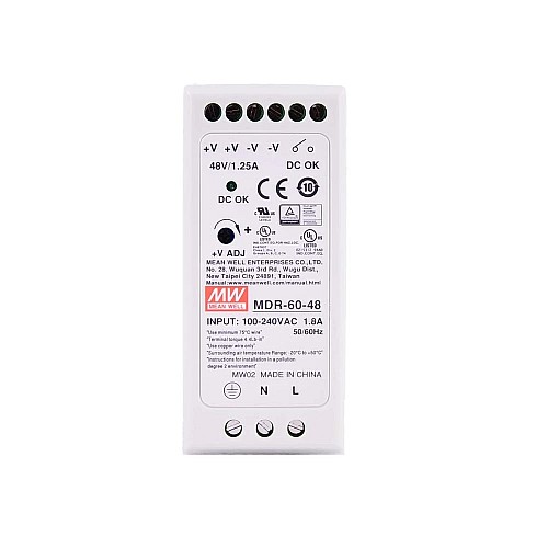 MDR-60-48 MEANWELL 60W 48VDC 1.25A 115/230VAC 단일 출력 산업용 DIN 레일 전원 공급 장치