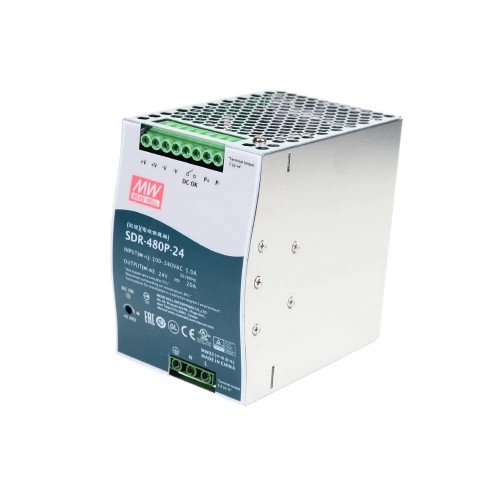 SDR-480P-24 MEANWELL 480W 24VDC 20A 115/230VAC PFC 및 병렬 기능이 있는 단일 출력 산업용 DIN 레일