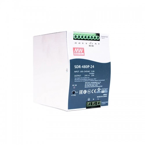 SDR-480P-24 MEANWELL 480W 24VDC 20A 115/230VAC PFC 및 병렬 기능이 있는 단일 출력 산업용 DIN 레일