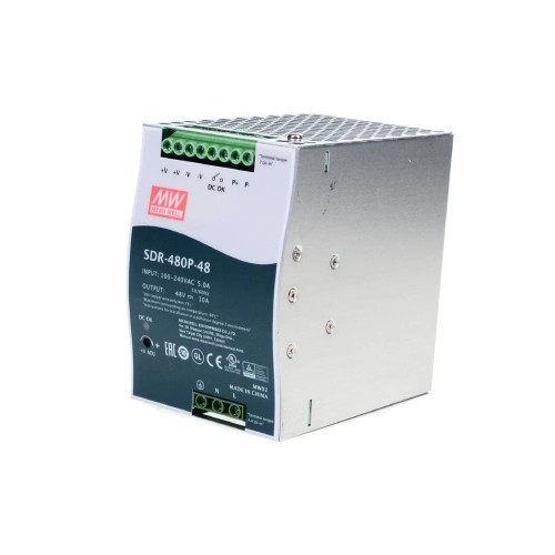 SDR-480P-48 MEANWELL 480W 48VDC 10A 115/230VAC PFC 및 병렬 기능이 있는 단일 출력 산업용 DIN 레일
