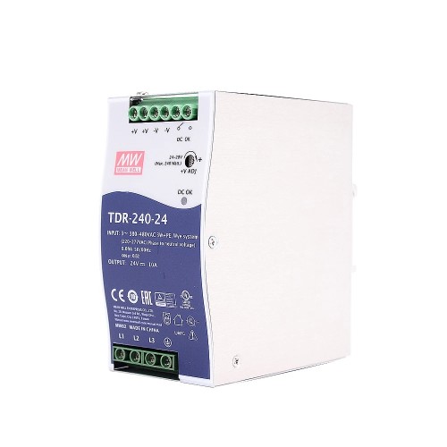 TDR-240-24 MEANWELL 240W 24VDC 10A 400/500VAC PFC 기능이 있는 슬림형 3상 산업용 DIN 레일 TDR-240-24 MEANWELL 240W 24VDC 10A 400/500VAC PFC 기능이 있는 슬림형 3상 산업용 DIN 레일