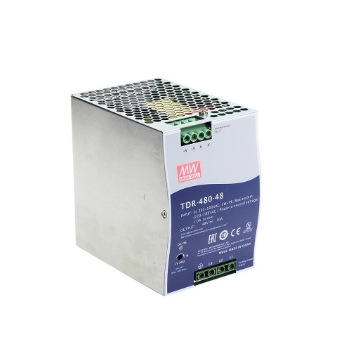 TDR-480-48 MEANWELL 480W 48VDC 10A 400/500VAC PFC 기능이 있는 슬림형 3상 산업용 DIN 레일