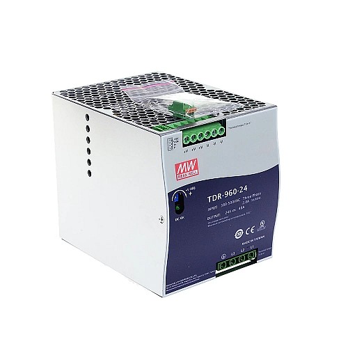 TDR-960-24 MEANWELL 960W 24VDC 40A 400/500VAC PFC 기능이 있는 슬림형 3상 산업용 DIN 레일