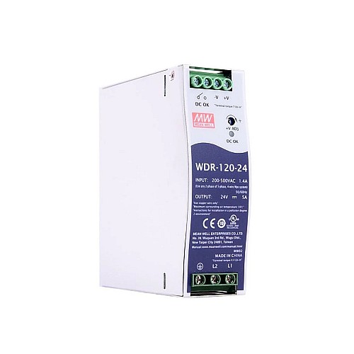 WDR-120-24 MEANWELL 120W 24VDC 5A 180~550VAC DIN 레일 전원 공급 장치 WDR-120-24 MEANWELL 120W 24VDC 5A 180~550VAC DIN 레일 전원 공급 장치