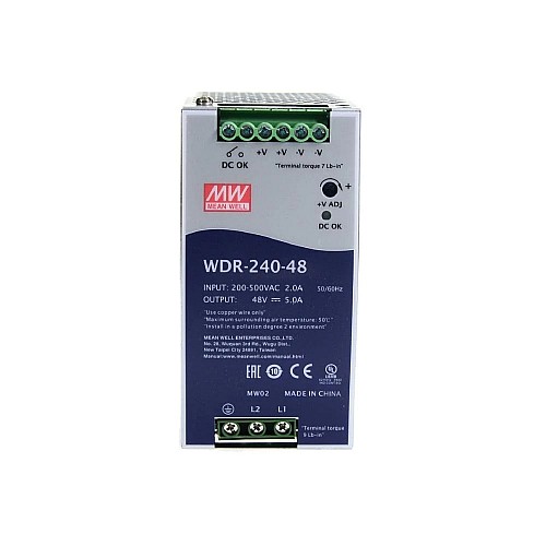 WDR-240-48 MEANWELL 240W 48VDC 5A 230/400VAC 울트라 와이드 입력 산업용 DIN 레일 전원 공급 장치 WDR-240-48 MEANWELL 240W 48VDC 5A 230/400VAC 울트라 와이드 입력 산업용 DIN 레일 전원 공급 장치