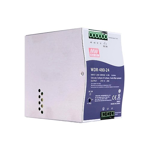 WDR-480-24 MEANWELL 480W 24VDC 20A 230/400VAC 울트라 와이드 입력 산업용 DIN 레일 전원 공급 장치