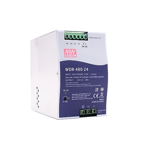 WDR-480-24 MEANWELL 480W 24VDC 20A 230/400VAC 울트라 와이드 입력 산업용 DIN 레일 전원 공급 장치