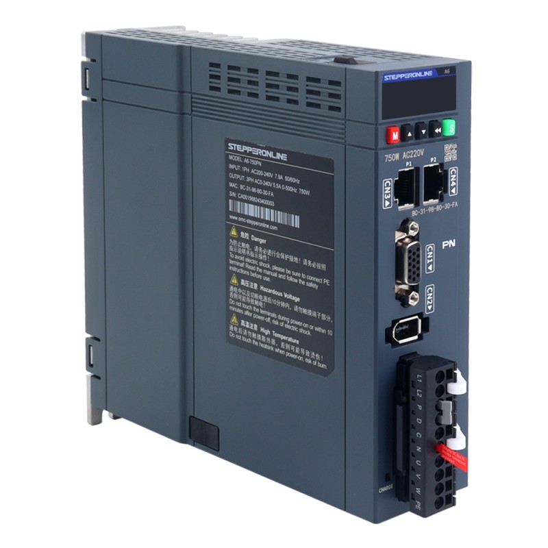 A6 시리즈 750W PROFINET AC 서보 모터 키트 3000rpm 2.39Nm 브레이크 포함 17비트 절대 인코더 IP67 - A6-PN750H2B1-M17 | StepperOnline