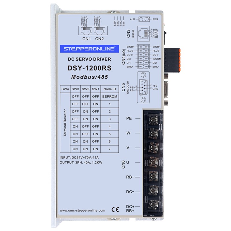 DSY 시리즈 1000W RS485 DC 서보 모터 24-70VDC 3.20Nm w/ 브레이크 3000rpm 17비트 증분형 인코더 IP65 - DSY-RS1000L2B2-M17S | StepperOnline