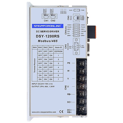 DSY 시리즈 1000W RS485 DC 서보 모터 24-70VDC 3.20Nm 3000rpm 17비트 증분형 인코더 IP65 - DSY-RS1000L2A2-M17S | StepperOnline