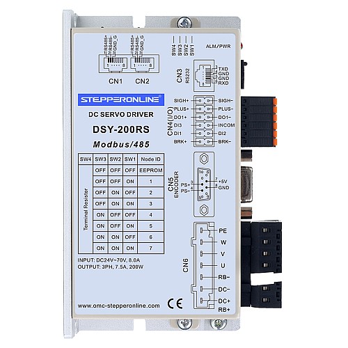 DSY 시리즈 200W RS485 DC 서보 모터 24-70VDC 0.637Nm 3000rpm 17비트 증분형 인코더 IP65 - DSY-RS200L2A2-M17S | StepperOnline DSY 시리즈 200W RS485 DC 서보 모터 24-70VDC 0.637Nm 3000rpm 17비트 증분형 인코더 IP65 - DSY-RS200L2A2-M17S | StepperOnline